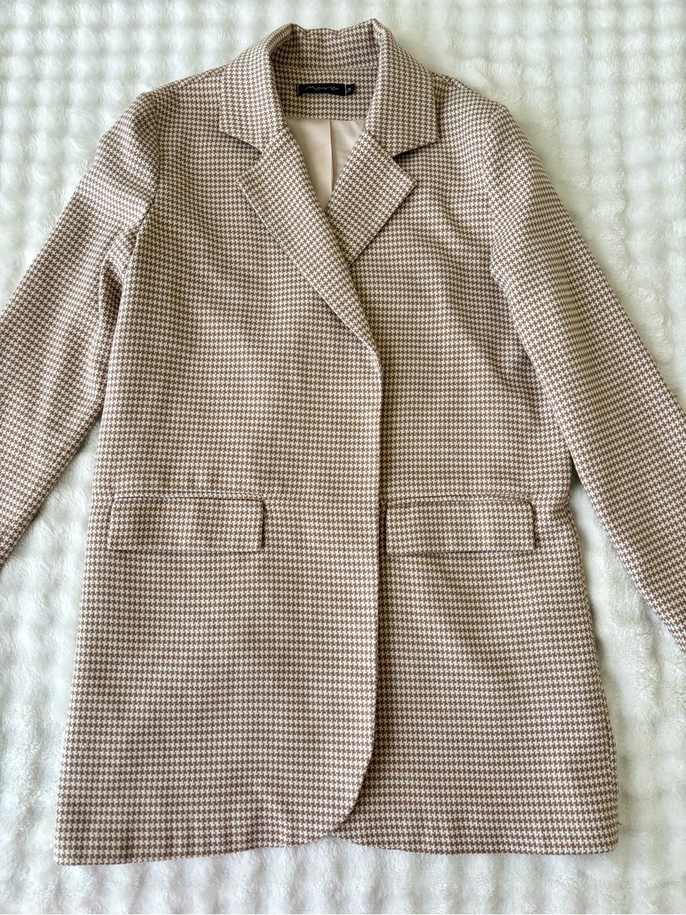 Houndstooth Blazer Jacket - Cream & Brown